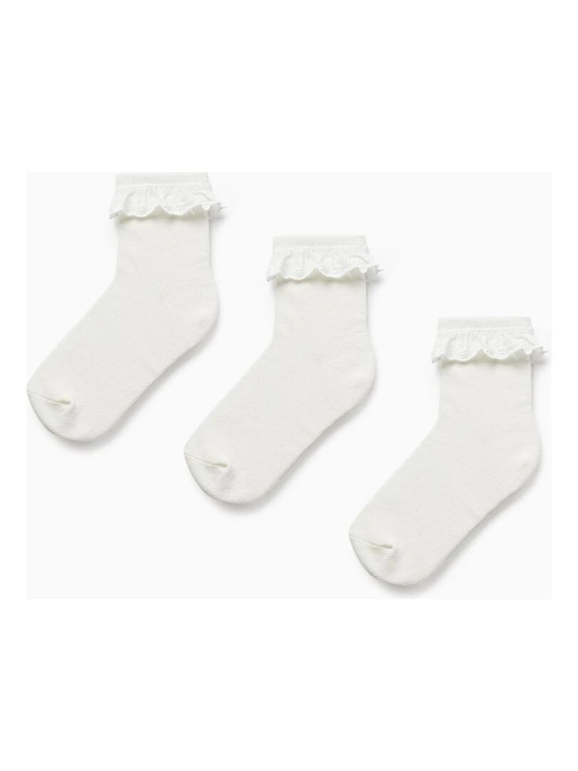 Pack 3 Paires de Chaussettes avec Broderie Anglaise pour Fille ESSENTIALS LINE Blanc