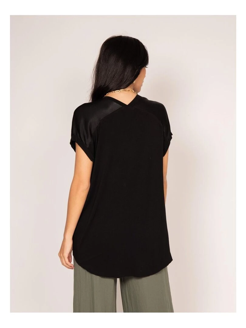 T shirt col V satin FENTA Noir