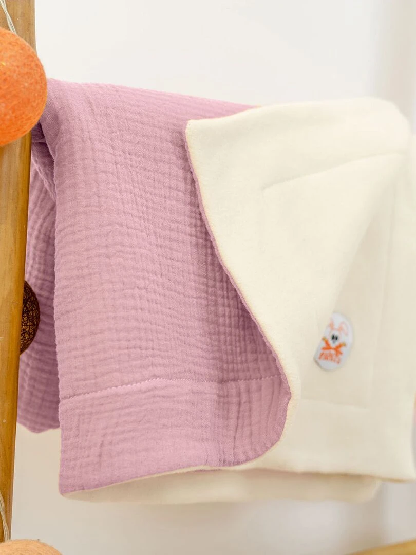 Couverture en Coton Bio Rex Blanc et Rose   Rose