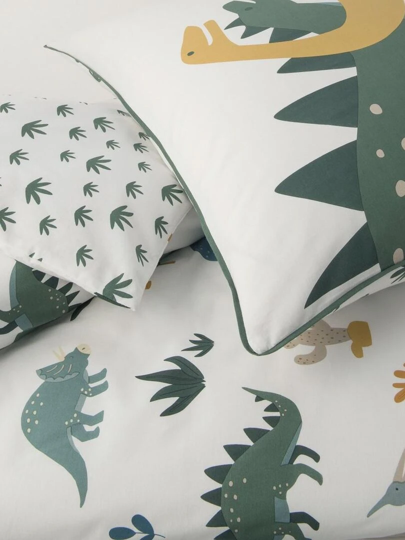 Future Home Parure de lit enfant en coton 57 fils imprimé blanc et vert Blanc