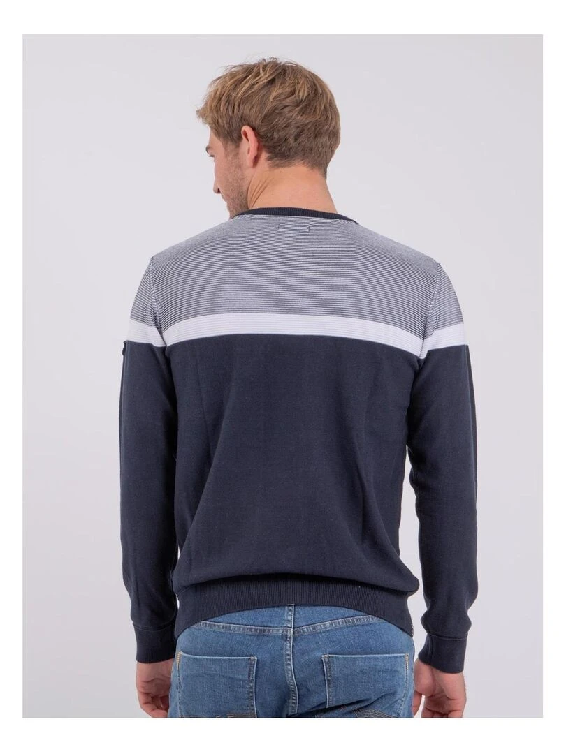 Pull col rond pur coton AGRISUD Bleu marine