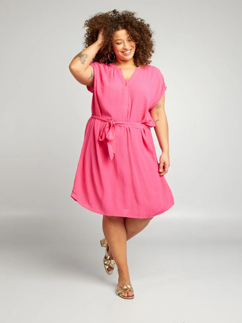 Robe courte en maille fantaisie Rose
