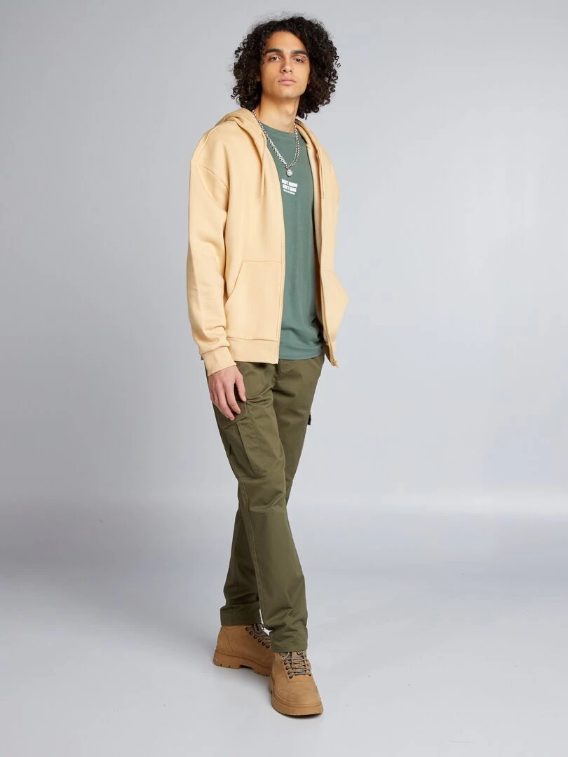 Sweat zippé à capuche Beige