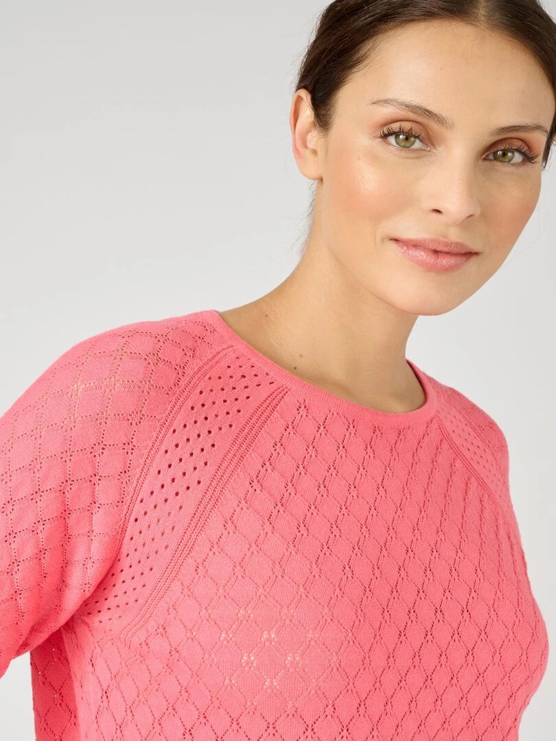 Pull ajouré à base de coton biologique Damart Rose