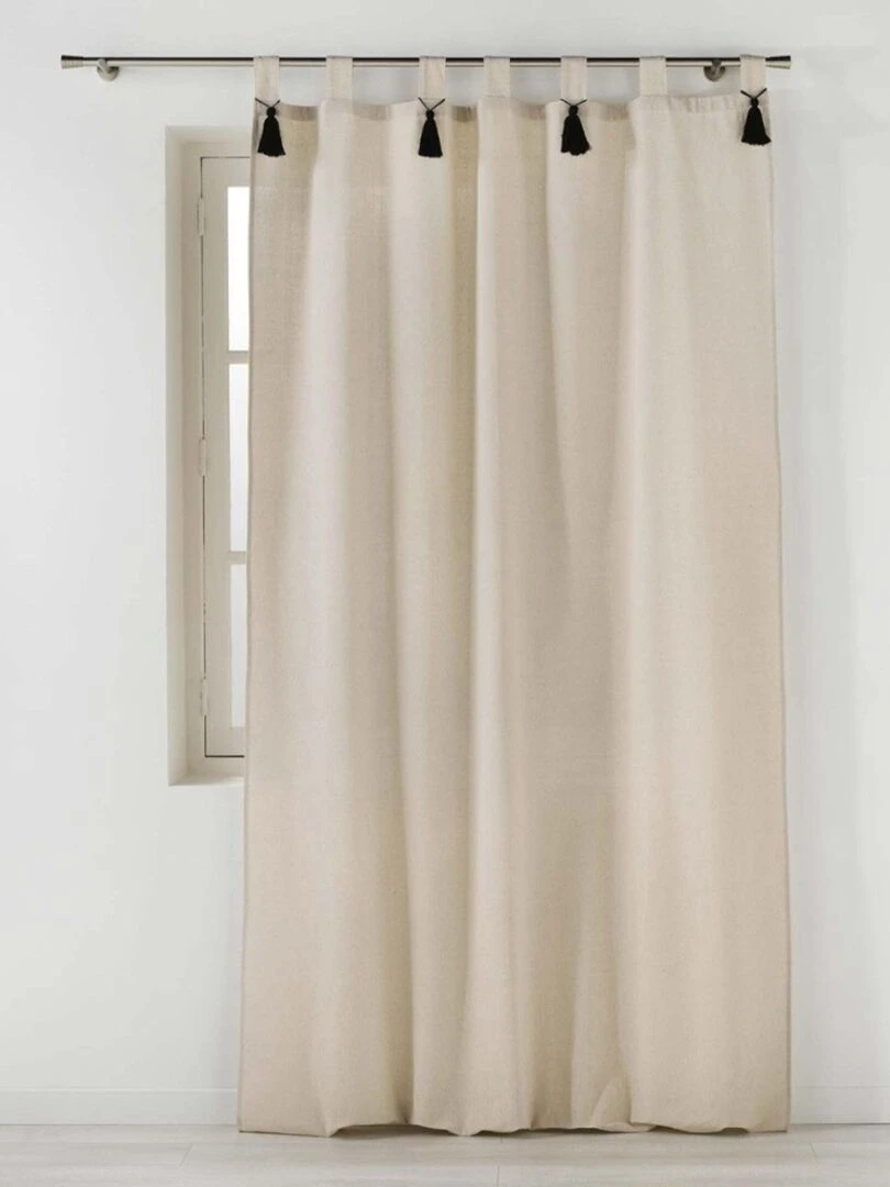 Rideau à passants 140x240 pompons uni Cyrine polycoton Beige