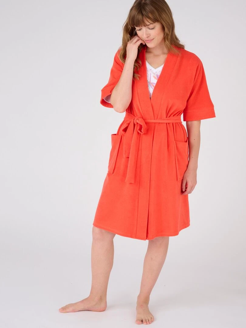 Robe de chambre forme kimono  maille bouclette    Damart   Rouge