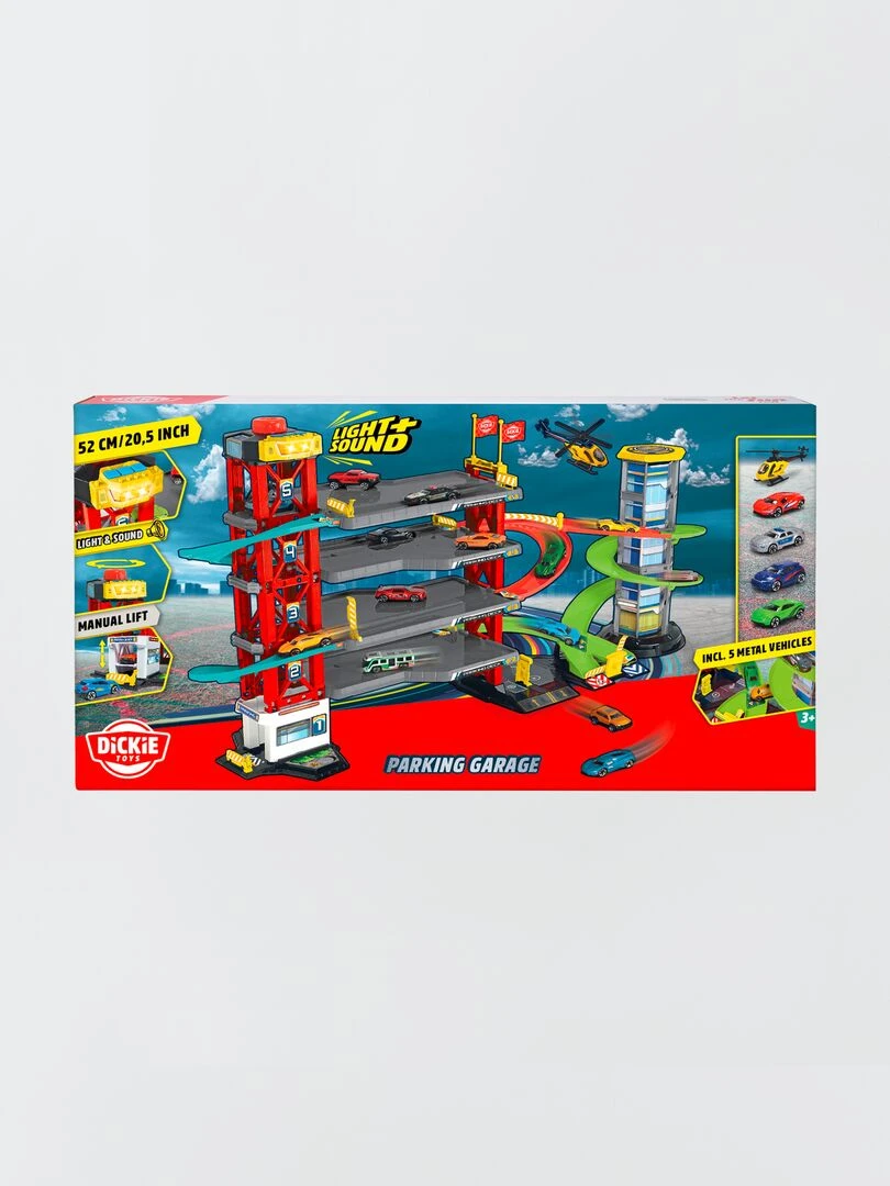 Circuit et garage de voitures multicolore