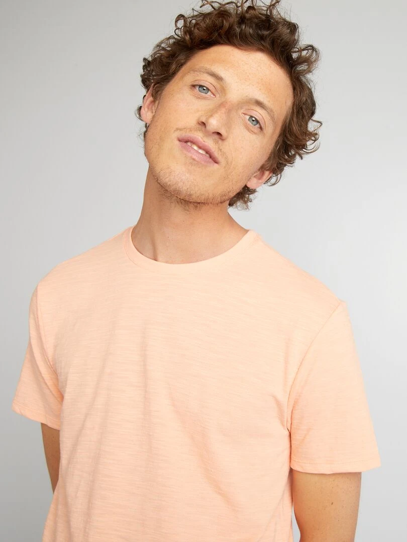 T shirt en jacquard à col rond   Orange