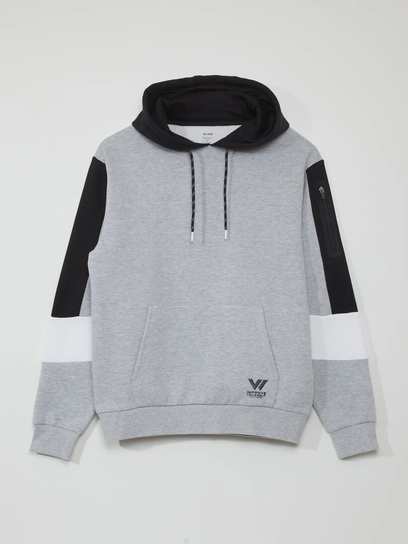 Sweat à capuche color block Gris