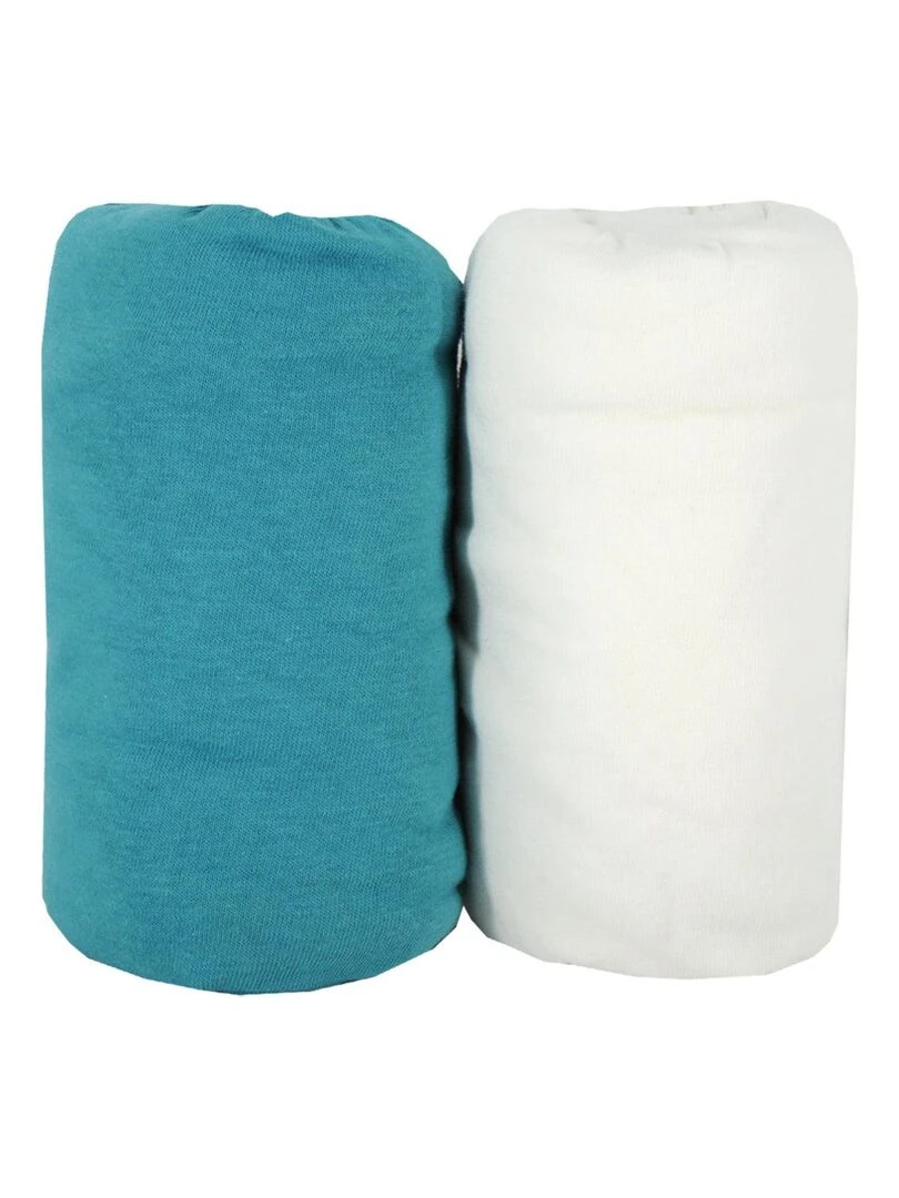Lot de 2 draps housses unis 60x120 cm   Tropical/Blanc   Bleu turquoise