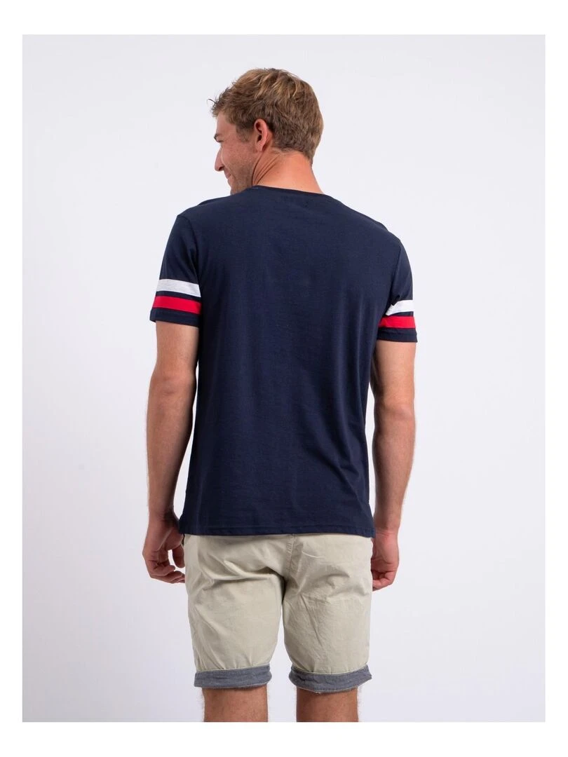 T shirt manches courtes col rond pur coton NUMARC   Bleu marine