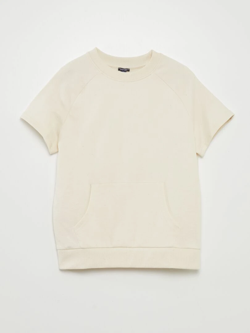 Tee shirt épais en coton avec poche kangourou   Ecru