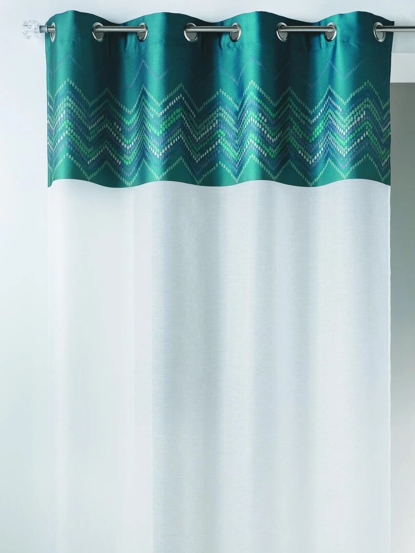 Voilage en jacquard avec parement haut "chevron" Bleu pétrole