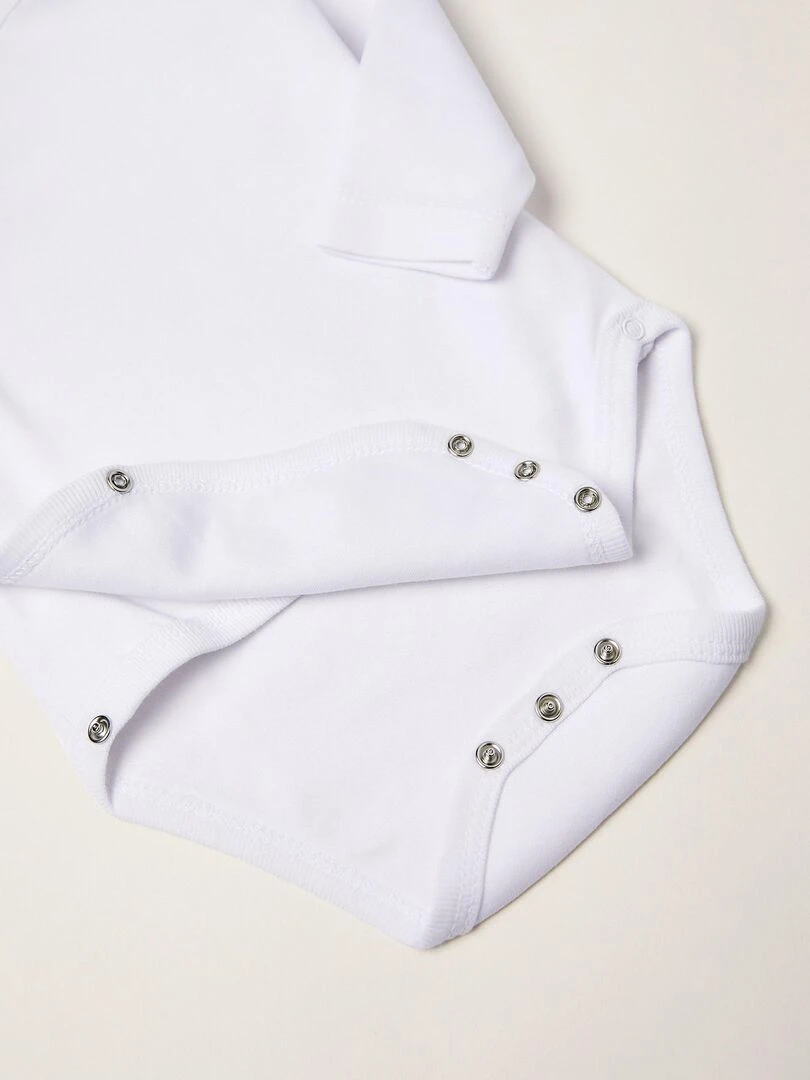 Lot 4 Bodies Croisés en Coton Nouveau Né manches longues ESSENTIALS LINE   Blanc