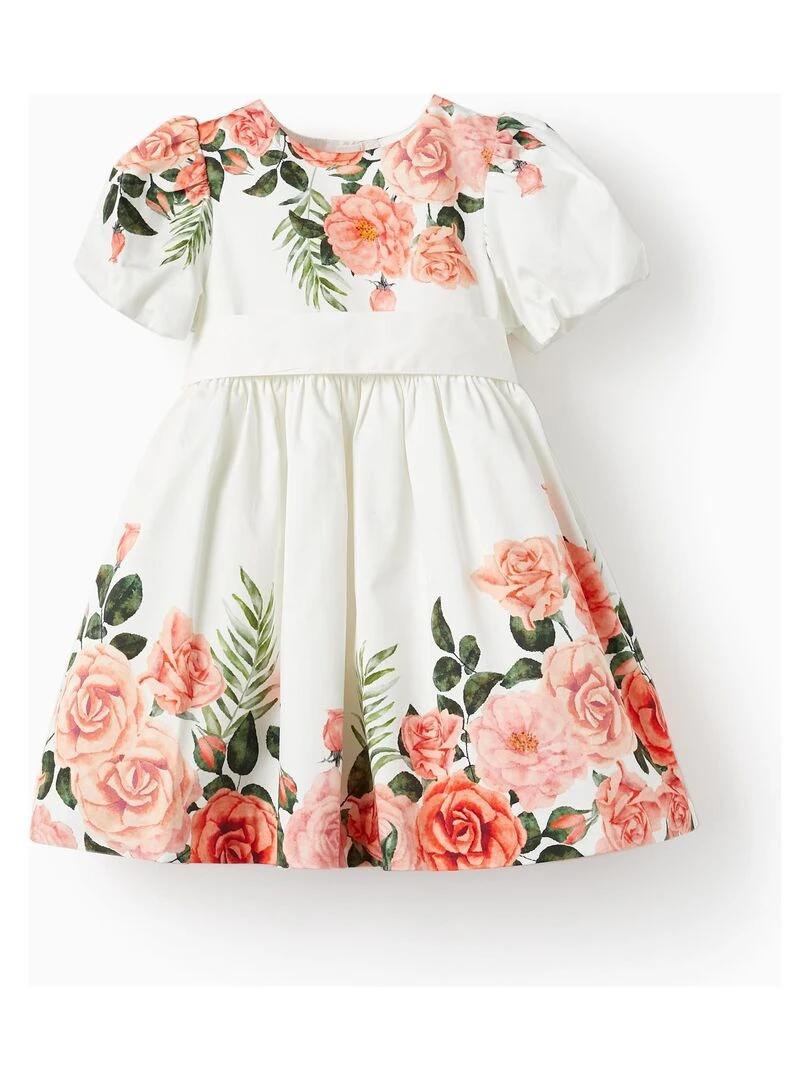 Robe à manches courtes pour bébé fille 'Roses' manches courtes LETS PARTY Blanc