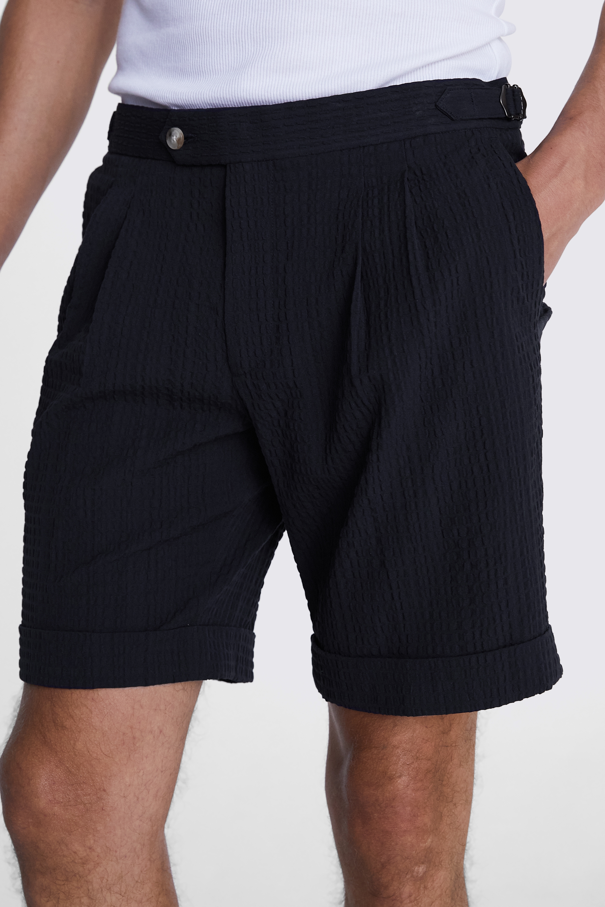 Navy Striped Seersucker Shorts   Buy Online at Moss