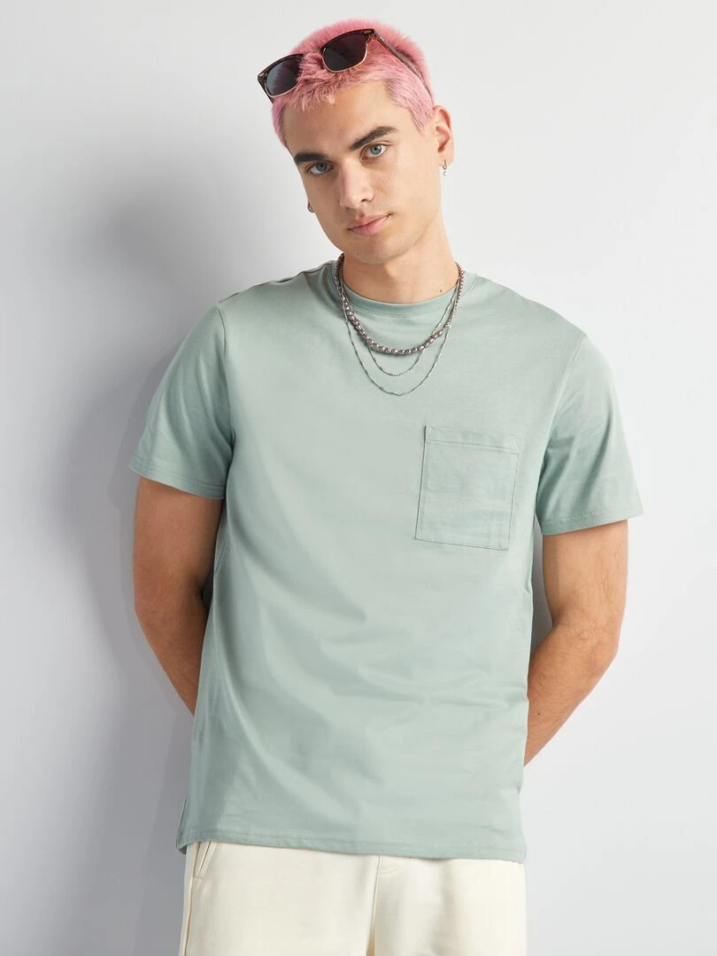 T shirt en coton imprimé à col rond   Vert