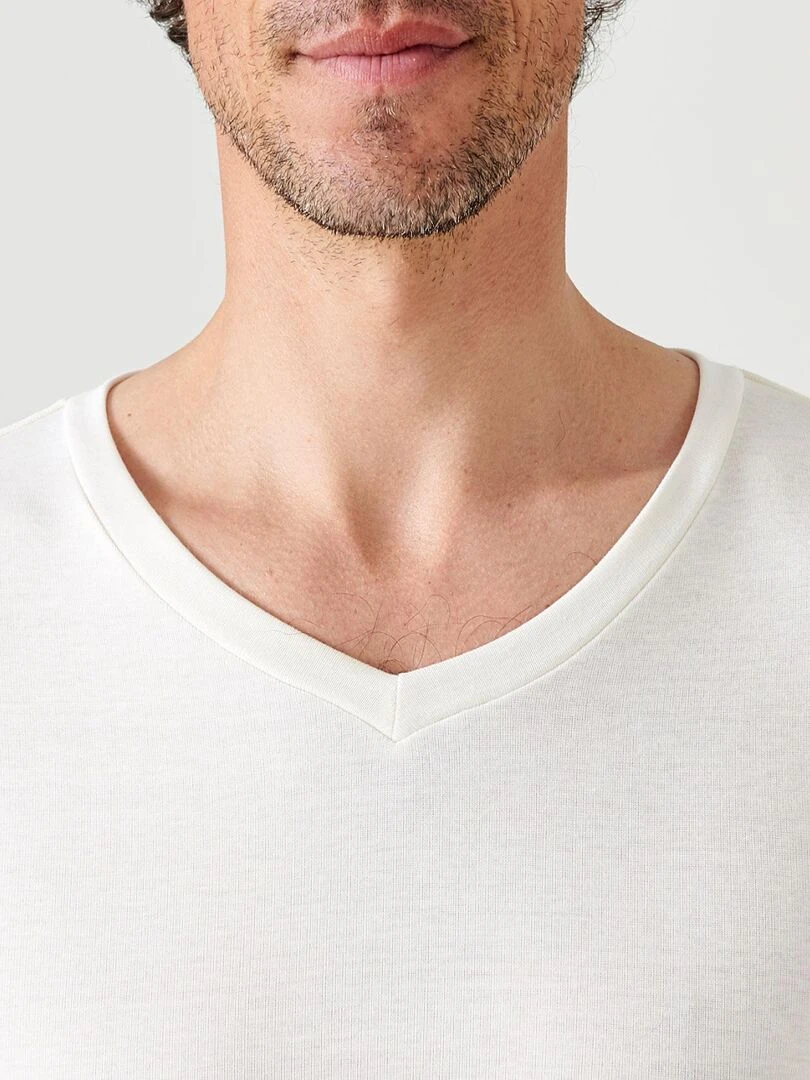 T shirt col V manches courtes fine côte Thermolactyl Sensitive   Damart   Blanc