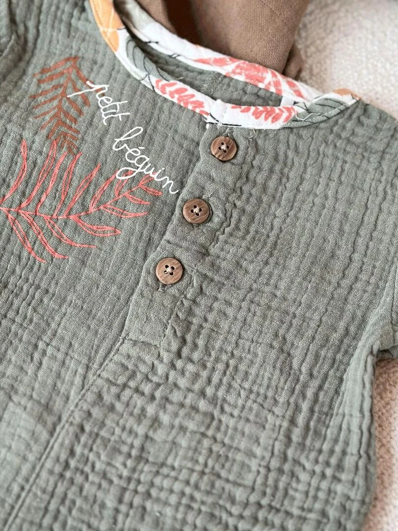 Combishort bébé en gaze de coton Dumbea   Kaki