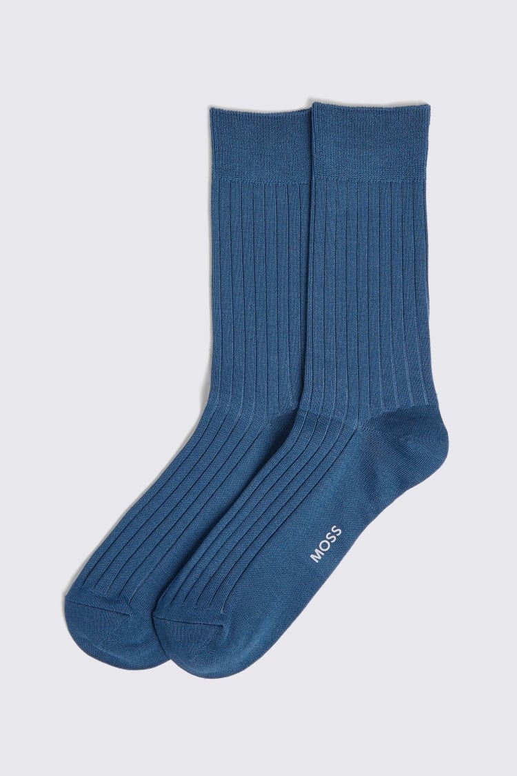Moonlight Blue Fine Ribbed Socks Buy Online at Moss