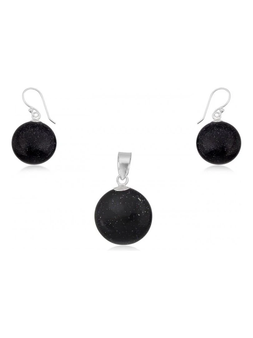 Ensemble Pendentif et bloucles oreilles blue sand stone Bijoucolor Bleu foncé