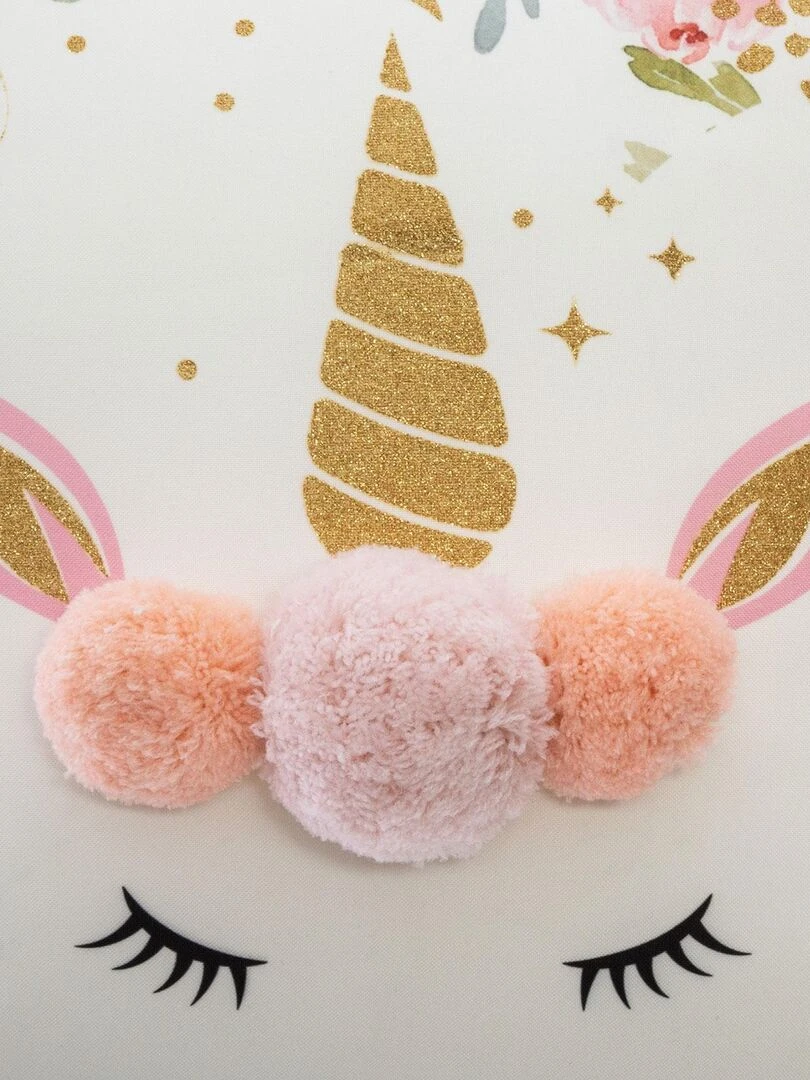 Coussin licorne à pompons   Blanc