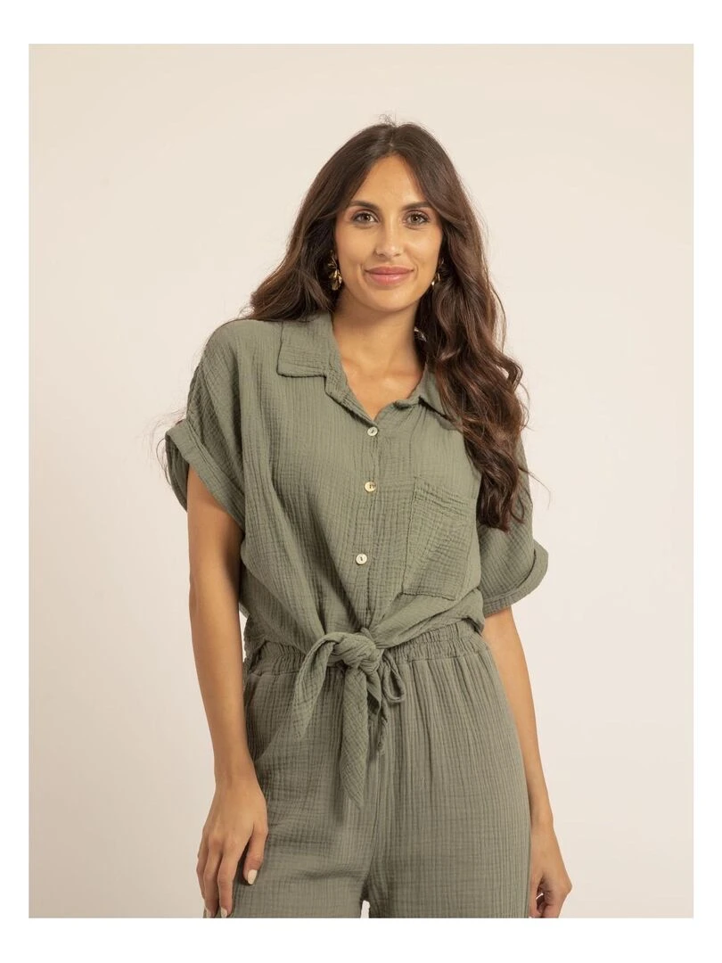 Chemise manches courtes gaze de coton ODETTE Kaki