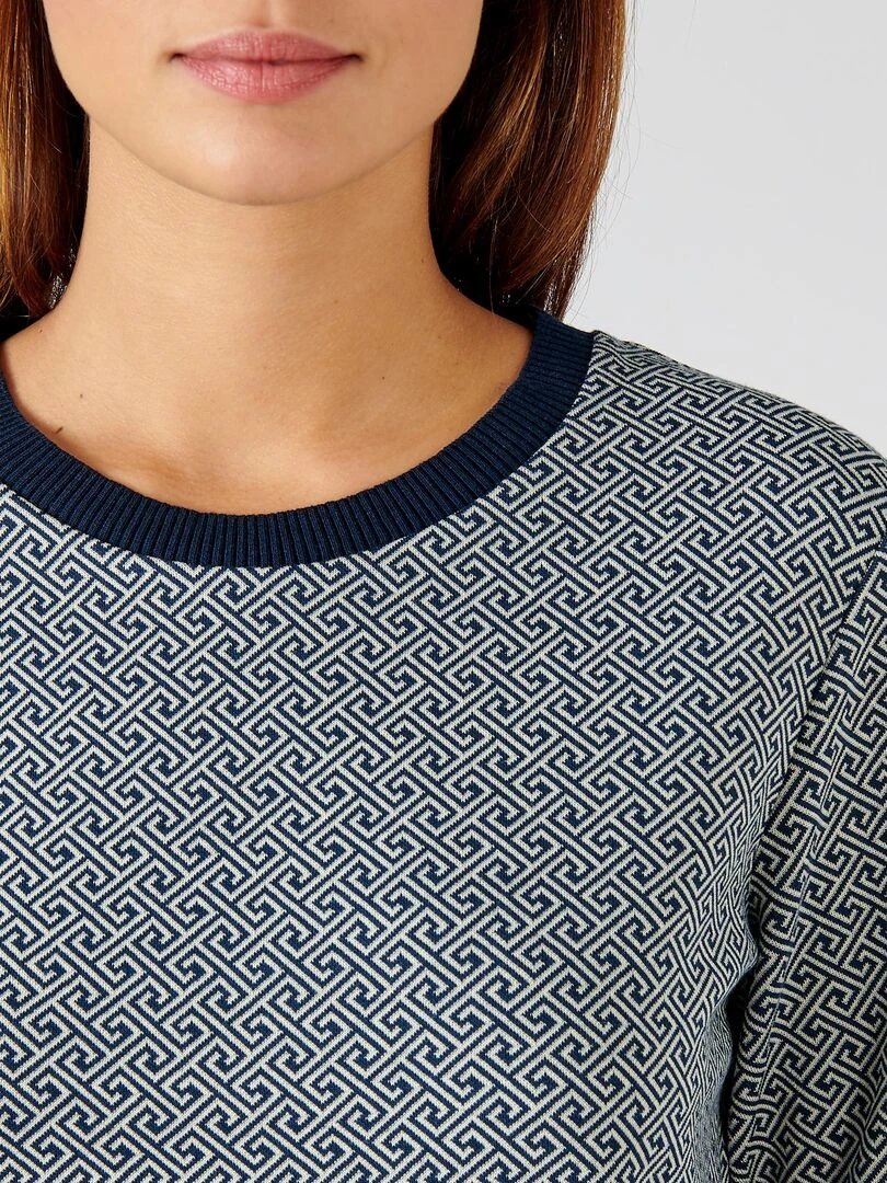 Tee shirt maille jacquard manches 3/4 Damart Bleu marine