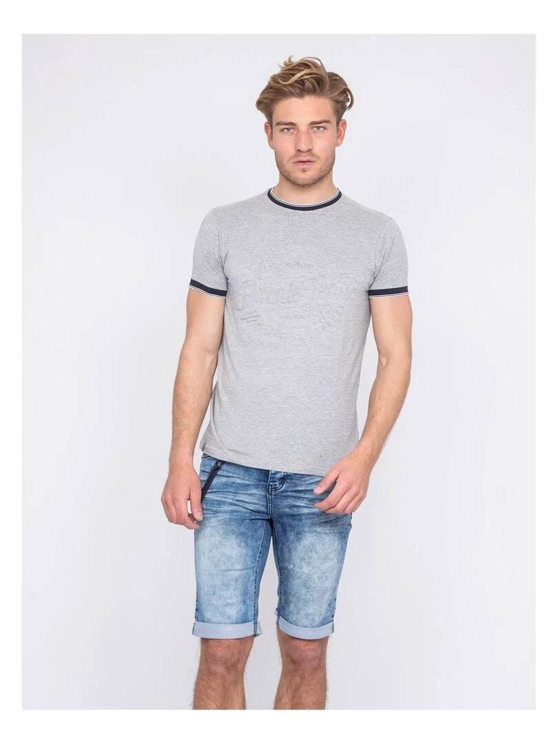 T shirt col rond motifs relief NALOU Gris