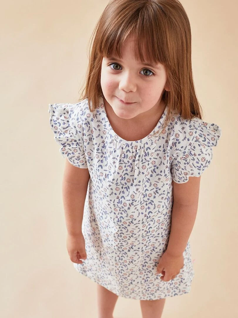 Robe de nuit fleurie en jersey écru/bleu Noukie's Bleu