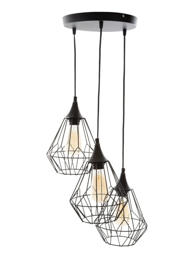 Suspension métal filaire 3 lampes Noir