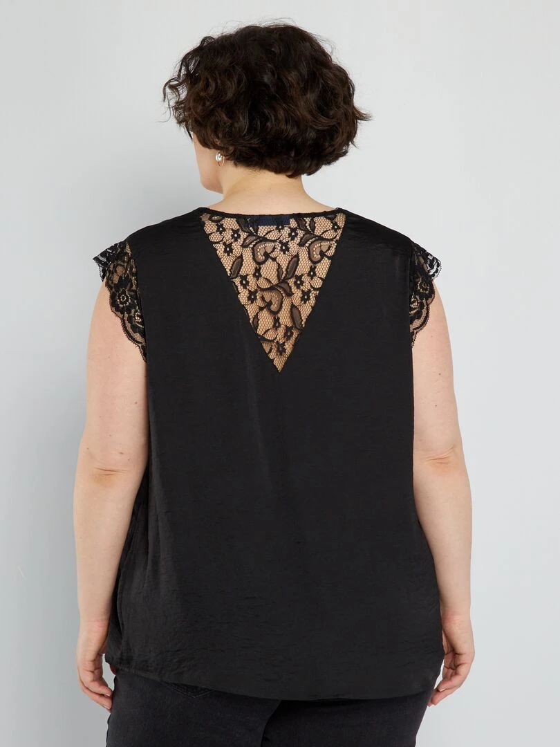 Blouse encolure V avec dentelle   noir