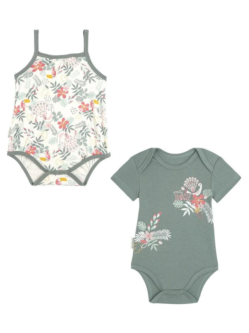 Lot de 2 bodies bébé manches courtes Pretty Jungle Vert