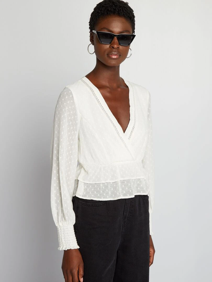 Blouse en voile 'plumetis' Blanc