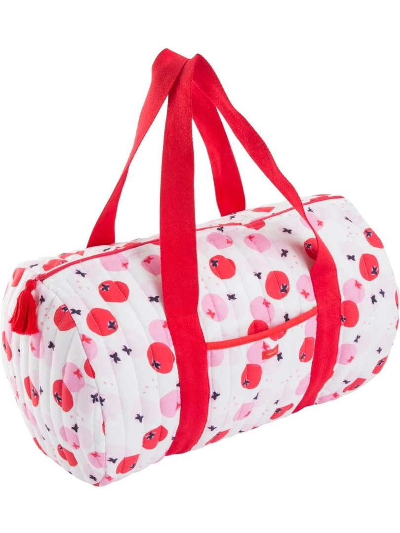 Sac bowling Catimini à motif pomme 100% Coton Rose et Blanc Rose