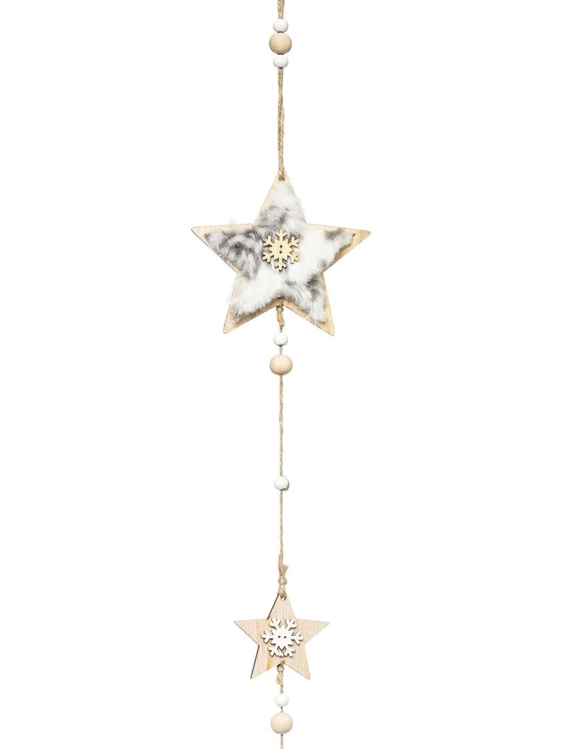 Guirlande en bois avec étoiles en fourrure Marron foncé
