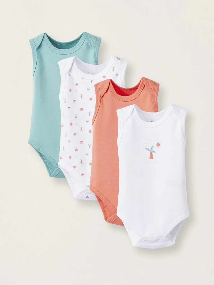 Pack 4 Bodies sans Manches pour Nouveau Né 'Palmiers' manches courtes Multicolore