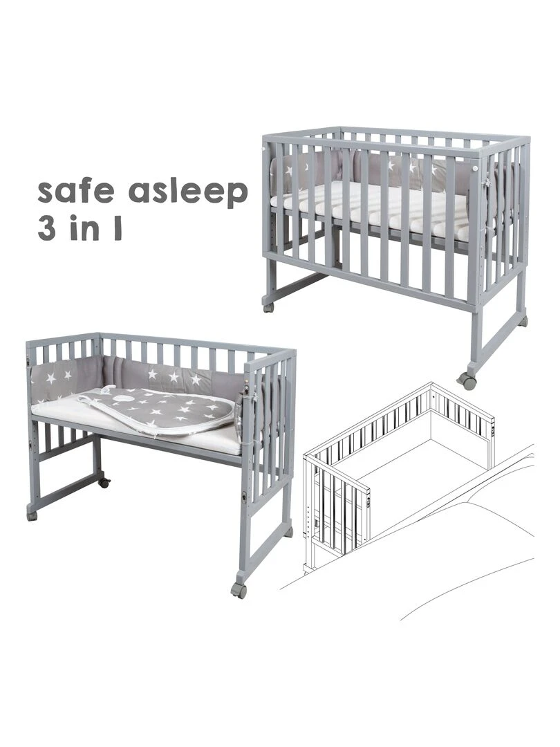 ROBA Berceau Cododo "Safe Asleep®" 3en1 + Équipement "Little Stars"   Gris