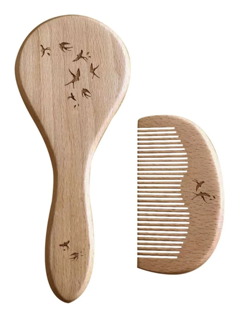 Ensemble brosse et peigne bébé hirondelles Marron