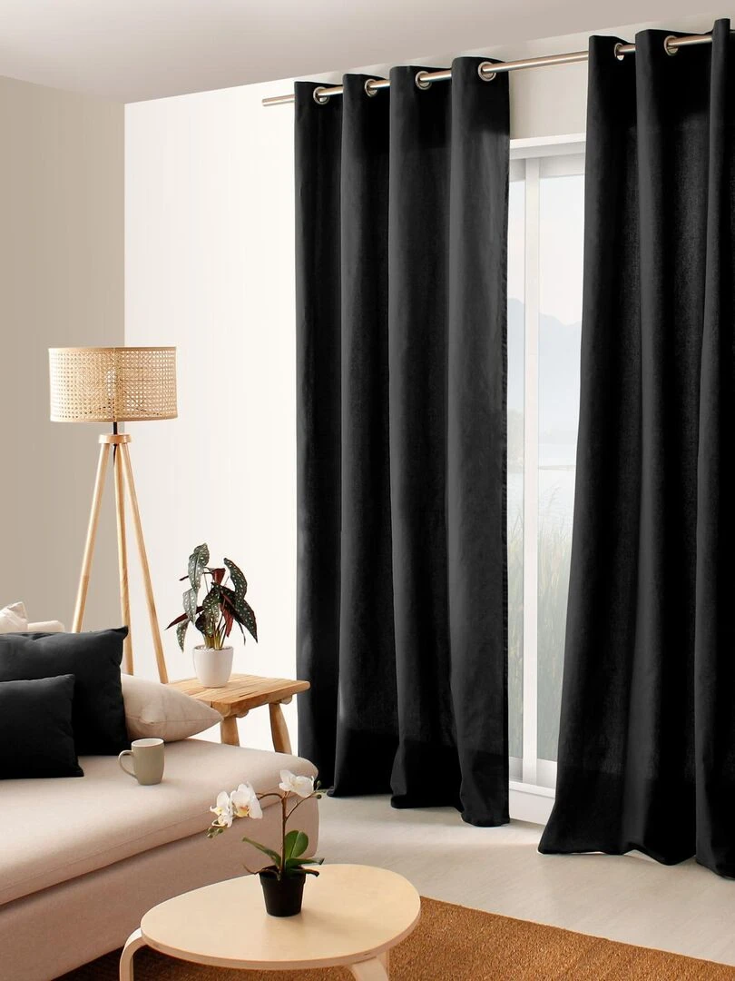 Rideau coloré en pur coton 8 œillets Noir
