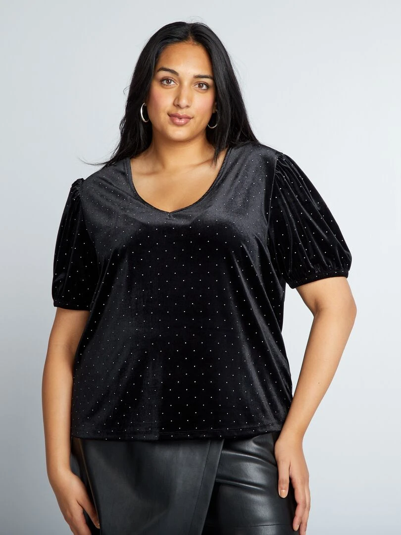 T shirt en velours avec détails bijoux   noir