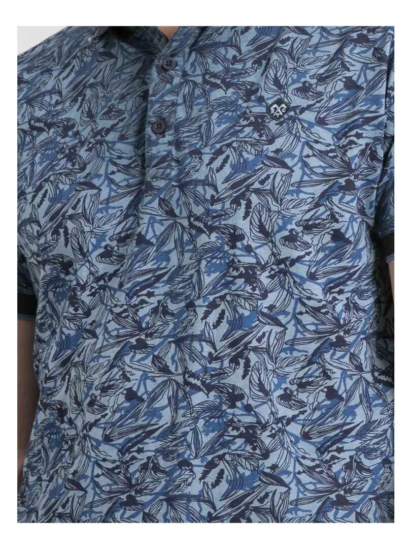 Polo manches courtes pur coton motifs PEPITONG   Bleu marine