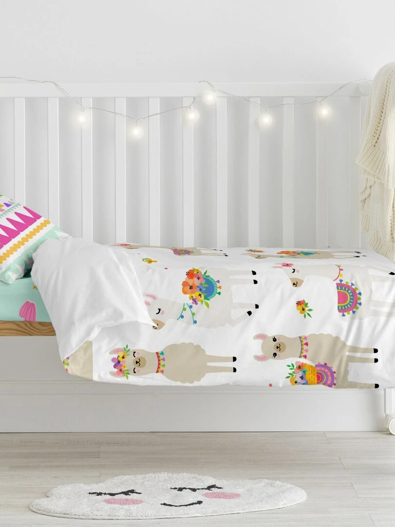 Parure housse de couette 2 pièces Cute llamas "Happyfriday"   Blanc
