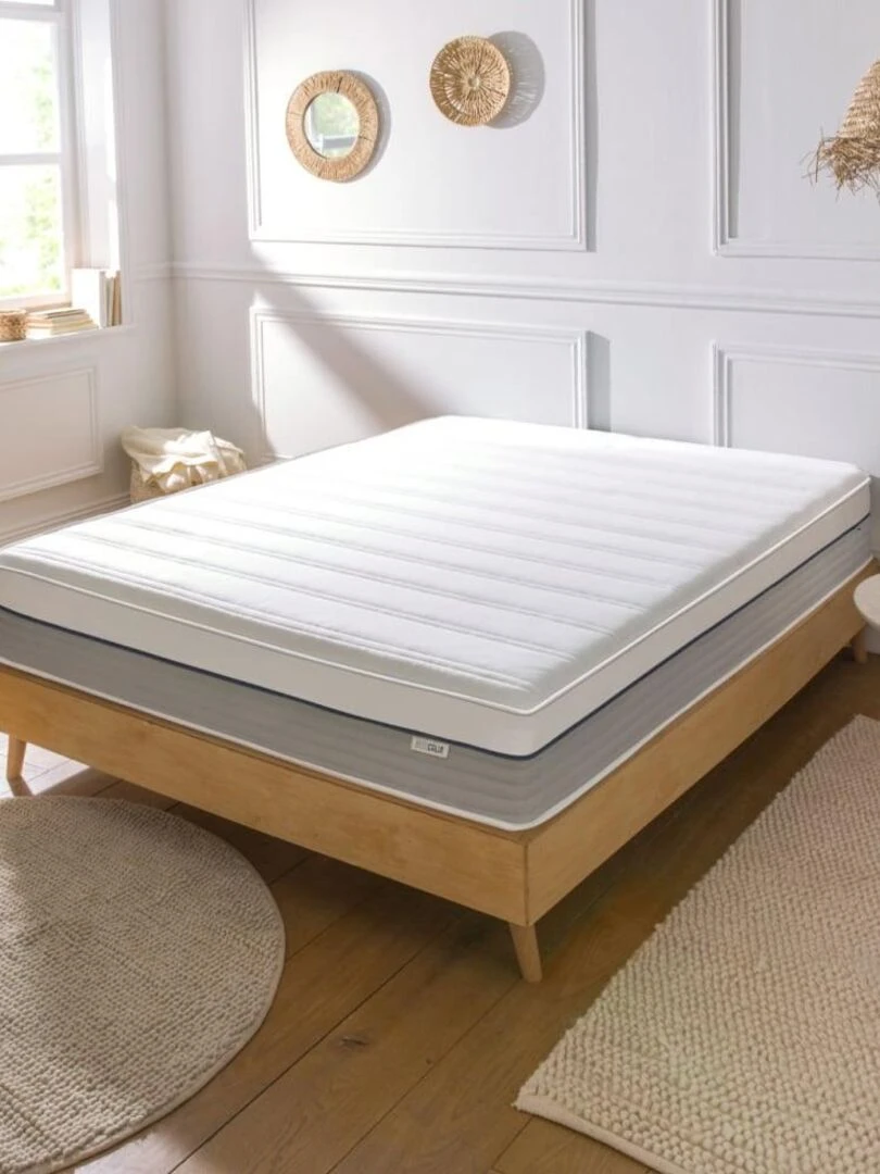 Bleu Câlin Matelas mousse viscoélastique confort ferme épaisseur 25cm Confortable Premium Blanc Gris Bleu