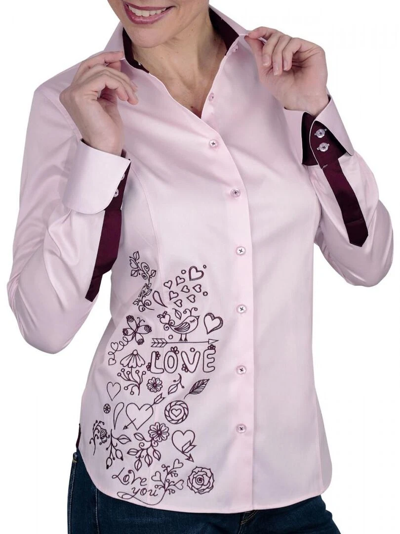 Chemise brodée LOVE   Rose