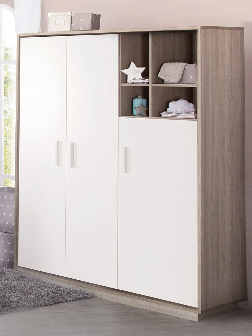 ROBA Armoire "Olaf" 3 portes – avec compartiment ouvert – blanc / orme lunaire   Blanc