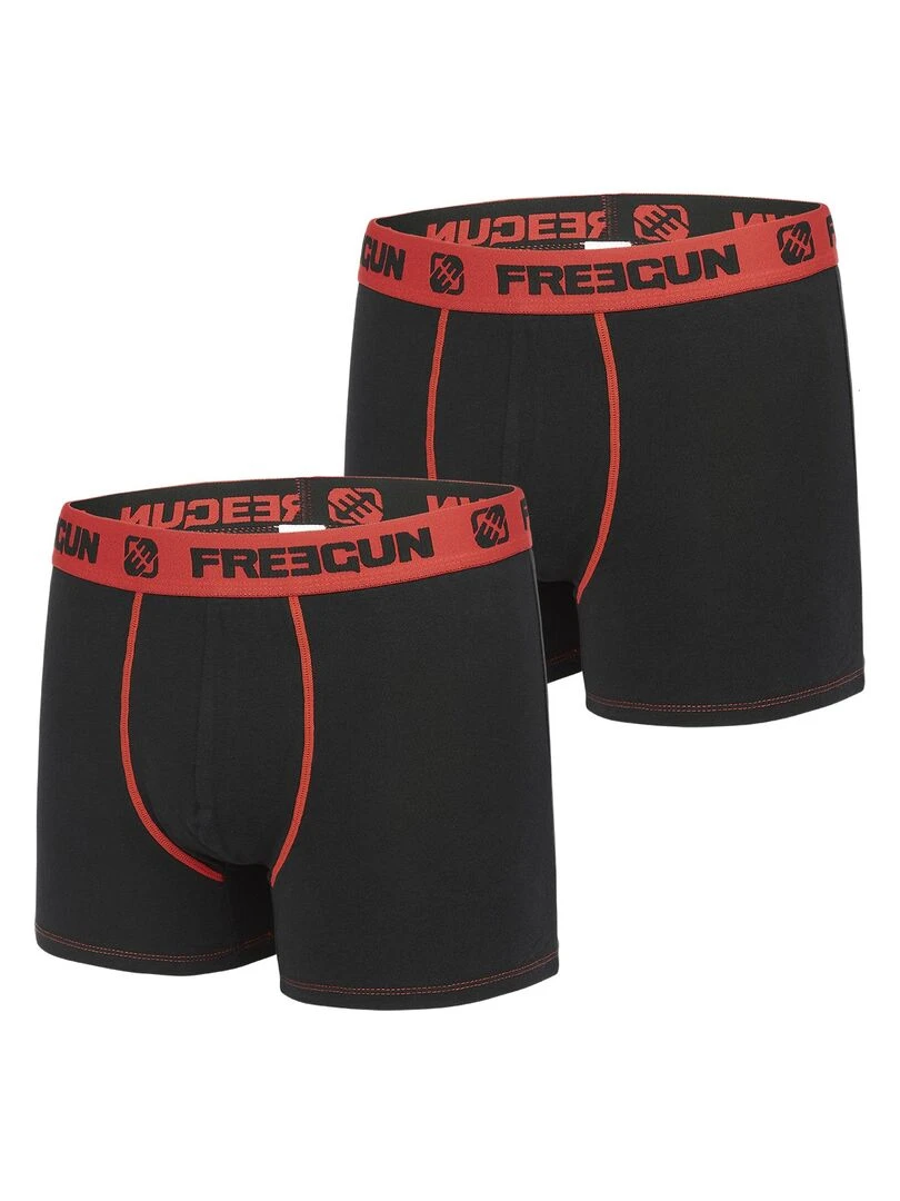Lot de 2 Boxers garçon coton Uni Freegun Noir