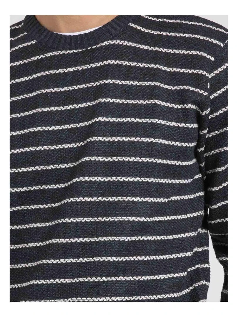Pull col rond rayures LIMUTIL   Bleu marine