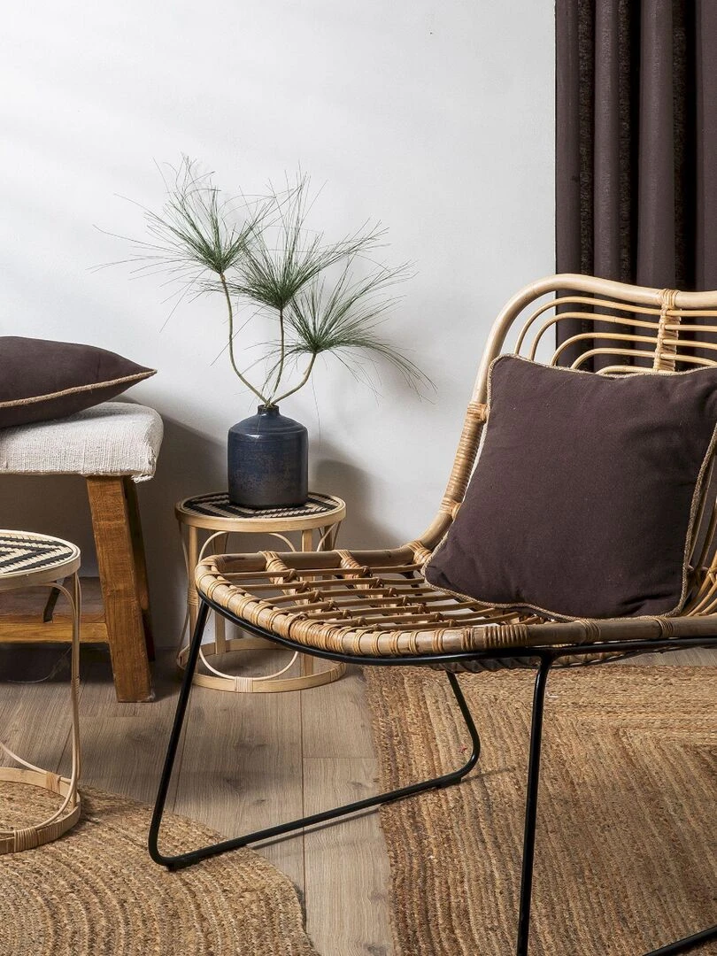 Coussin en coton recyclé avec piping jute 'Deko&co'   Marron chocolat