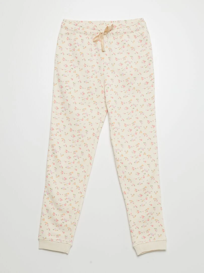 Jogging en molleton imprimé Beige fleuri